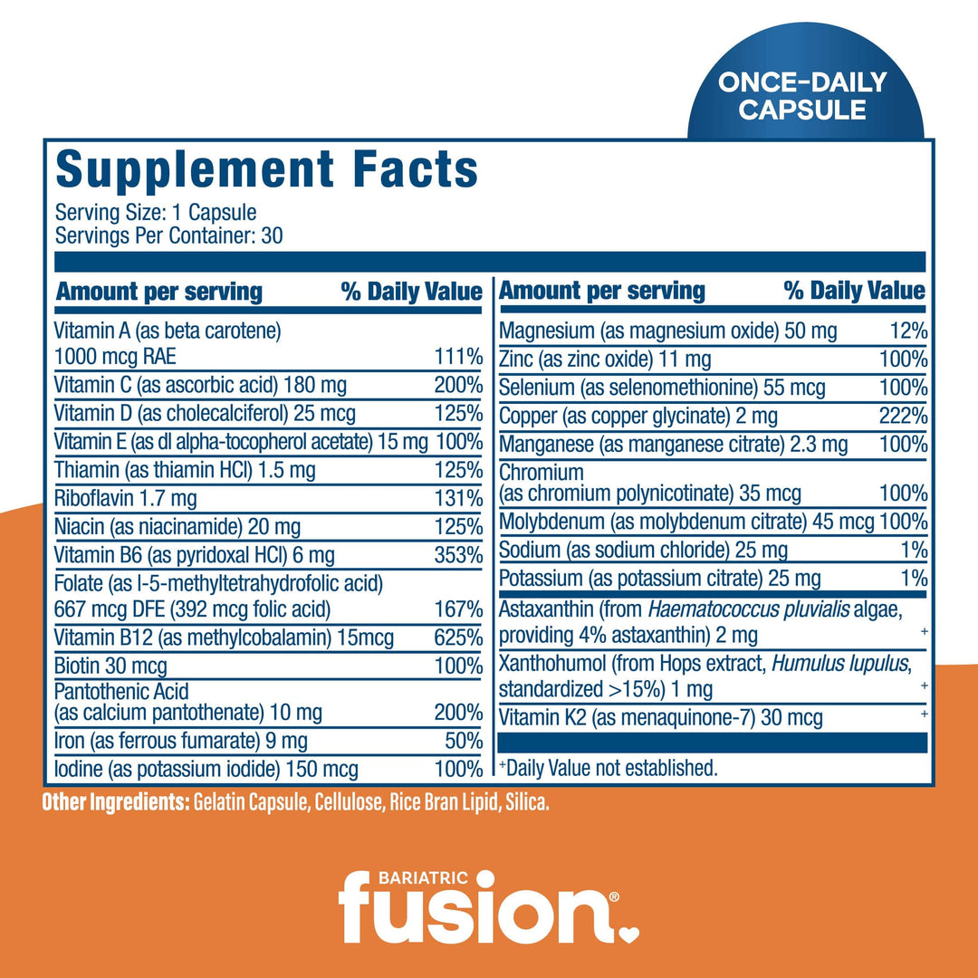 Bariatric Fusion GLP-ONE Support Multivitamin supplement facts.