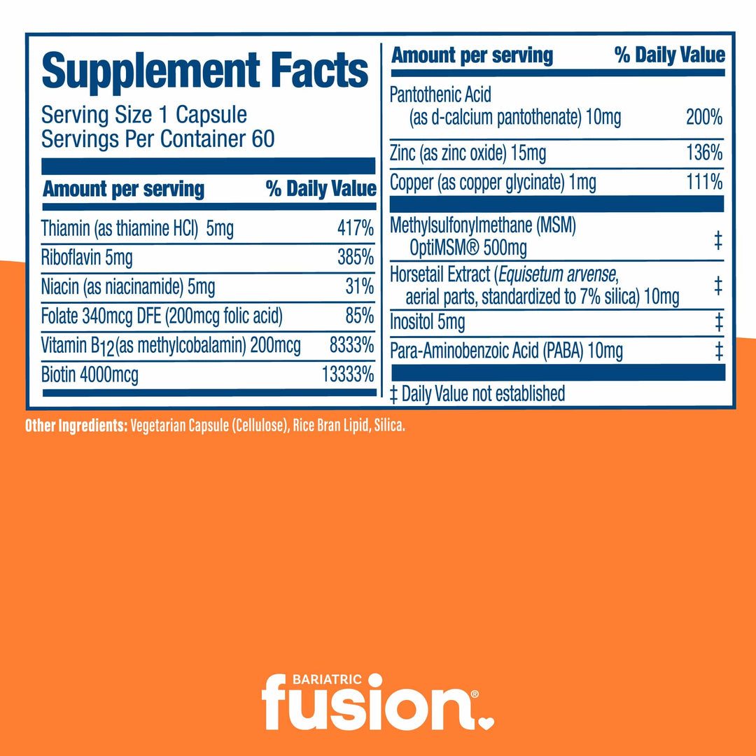Bariatric Fusion Hair, Skin & Nails Rejuvenator 60 capsules supplement facts.