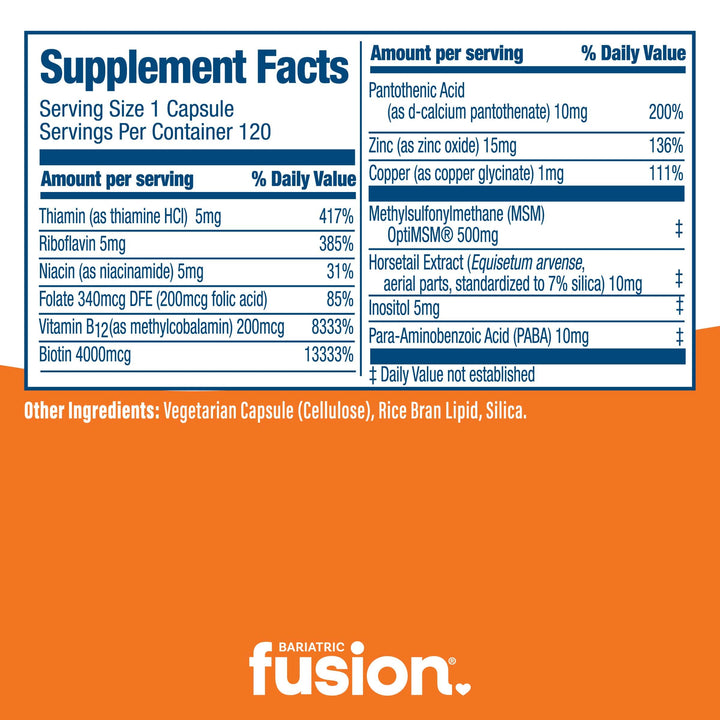 Bariatric Fusion Hair, Skin & Nails Rejuvenator 120 capsules supplement facts.