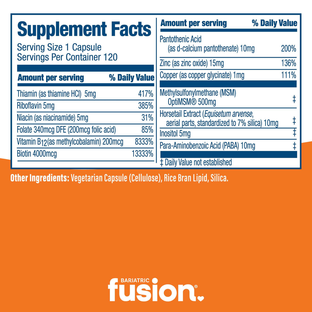 Bariatric Fusion Hair, Skin & Nails Rejuvenator 120 capsules supplement facts.