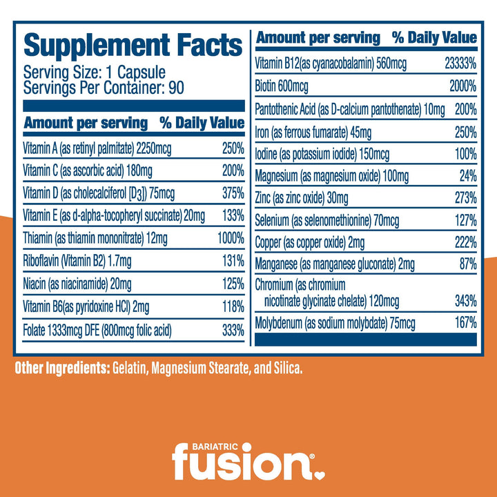 Bariatric Fusion Bariatric Multivitamin Capsules supplement facts. 