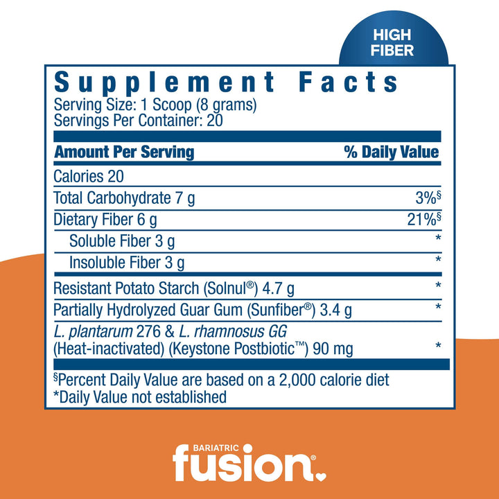 Bariatric Fusion GLP-ONE Support Fiber Powder supplement facts.