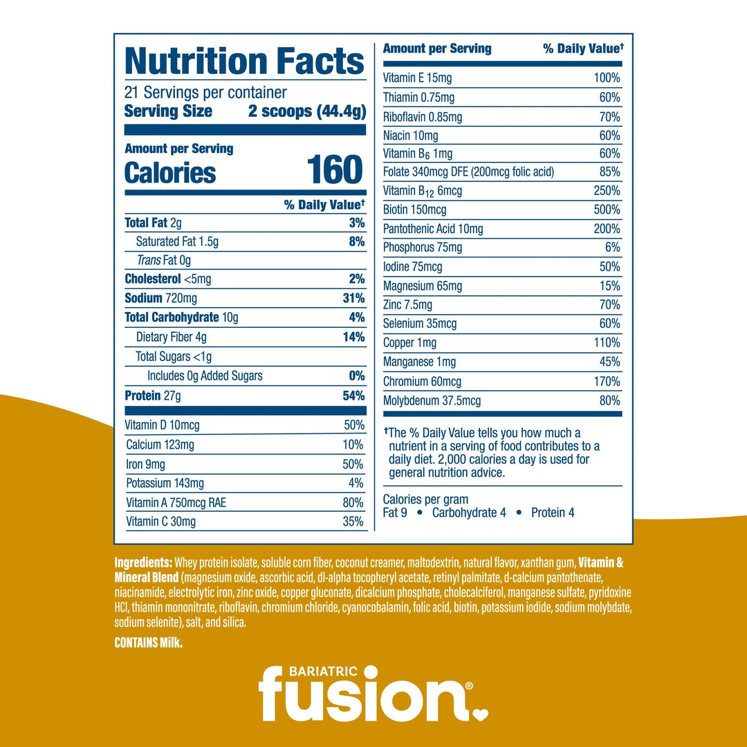 Bariatric Fusion Chicken Soup, a high-protein meal replacement powder nutrition facts.