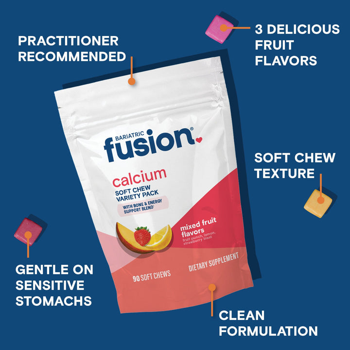 Bariatric Calcium Citrate Soft Chew Fruit Variety Pack is practitioner recommended and gentle on sensitive stomachs.