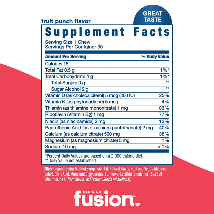 Bariatric Calcium Citrate Soft Chew Fruit Variety Pack fruit punch supplement facts.