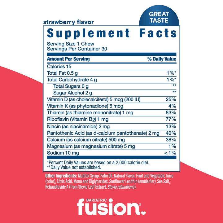 Bariatric Calcium Citrate Soft Chew Fruit Variety Pack strawberry supplement facts.