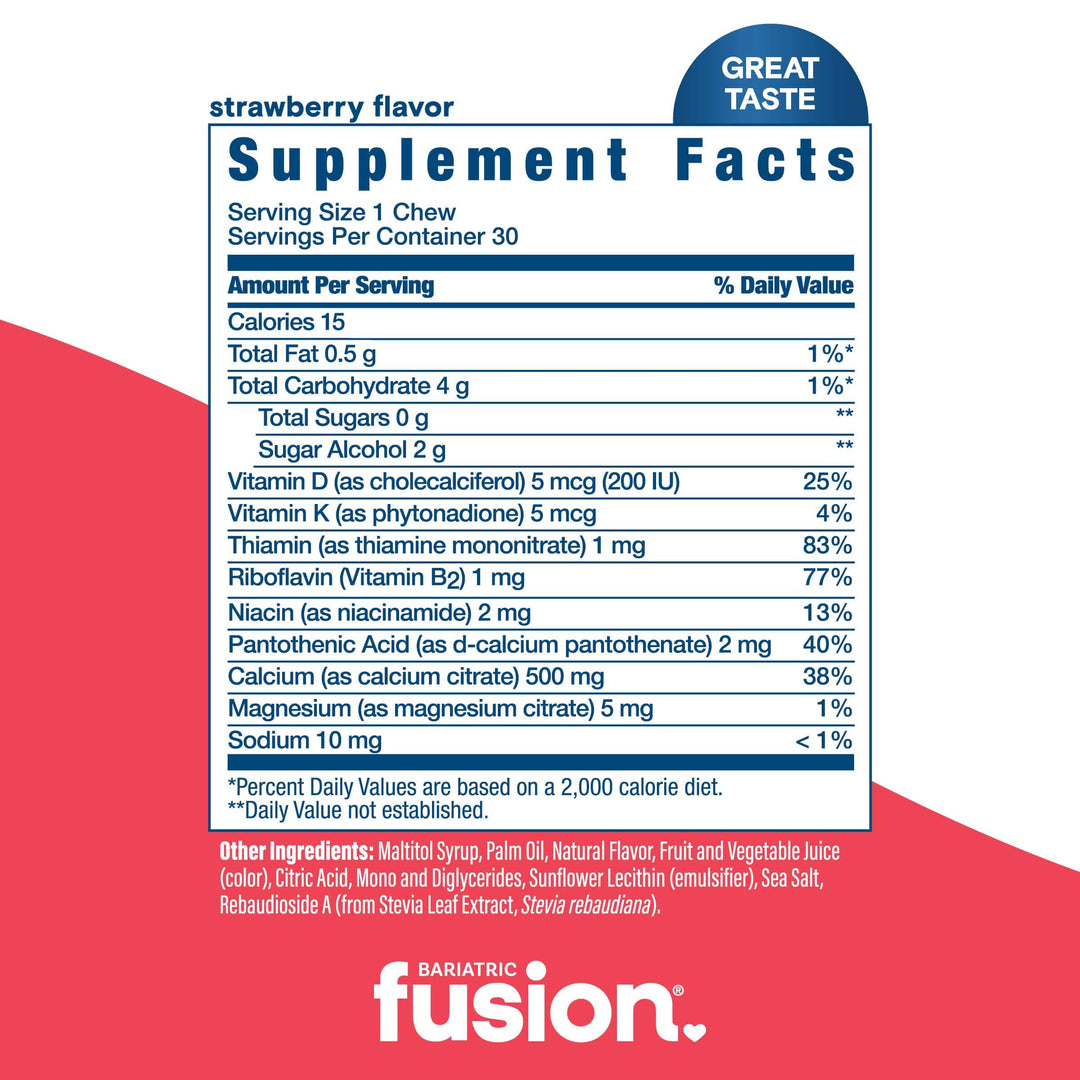 Bariatric Calcium Citrate Soft Chew Fruit Variety Pack strawberry supplement facts.