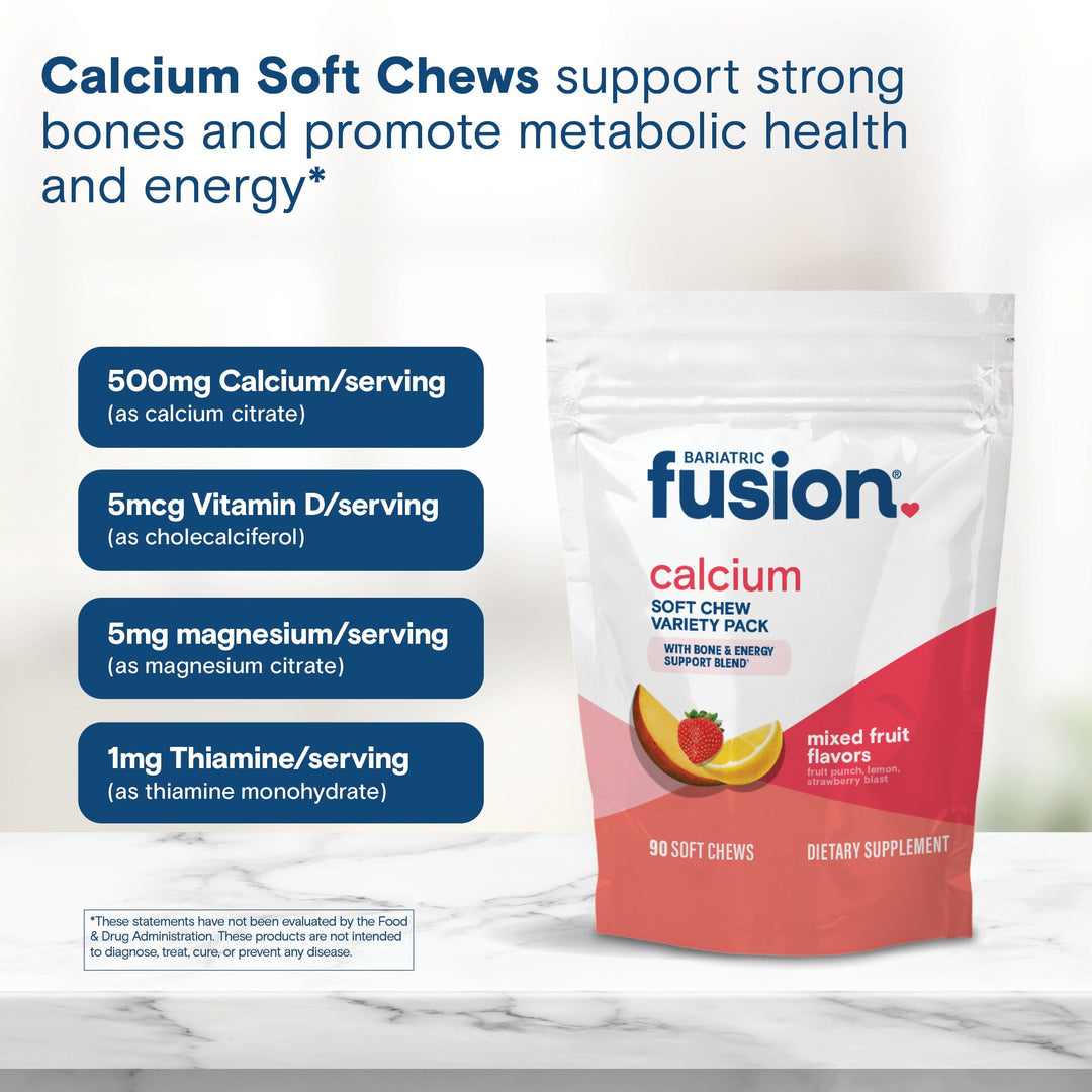 Bariatric Calcium Citrate Soft Chew Fruit Variety Pack support strong bones and promote metabolic health and energy.*