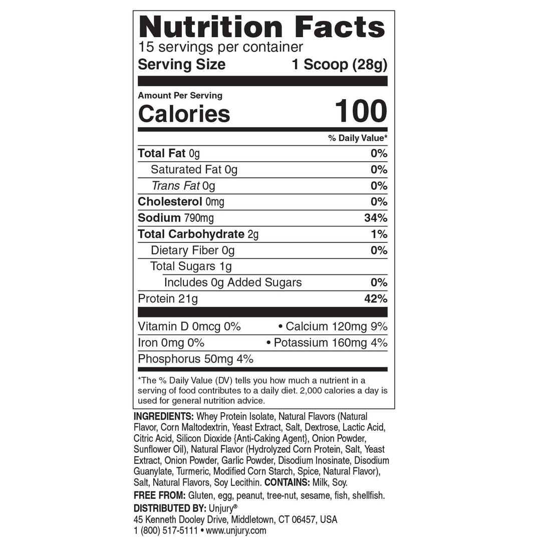 Unjury Beef & Herb Savory High Whey Protein Powder Nutrition Facts