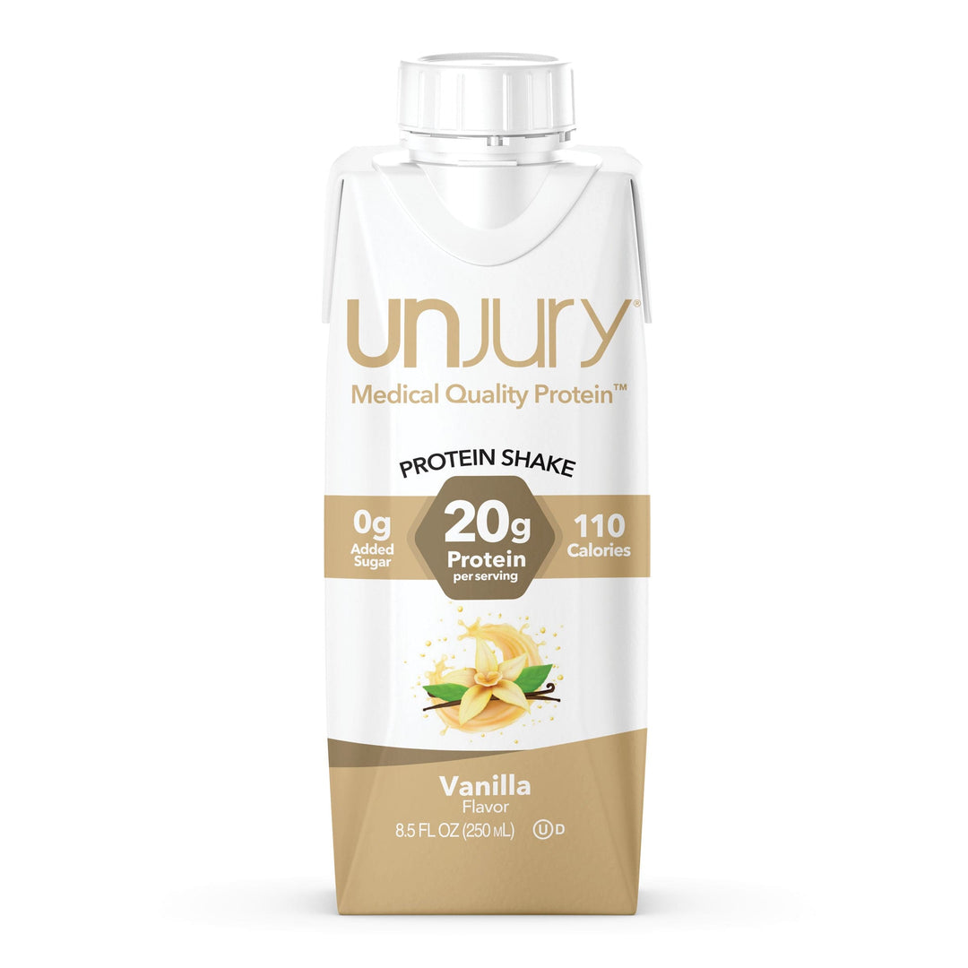 Unjury Vanilla ready-to-drink protein shakes.