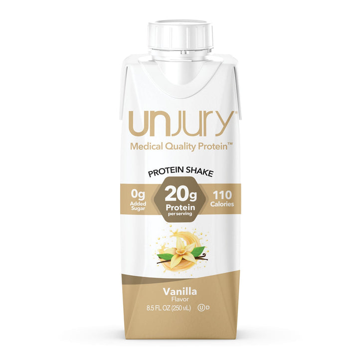 Unjury Vanilla ready-to-drink protein shakes.