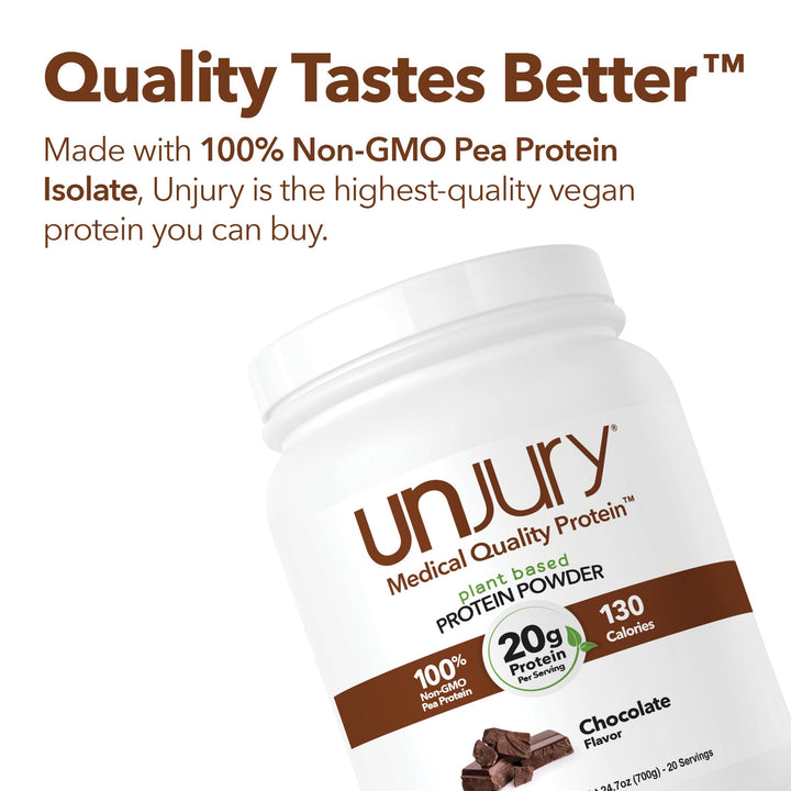Unjury Protein: Quality Tastes Better. Made with 100% Non-GMO Pea Protein Isolate, Unjury is the highest-quality vegan protein you can buy.