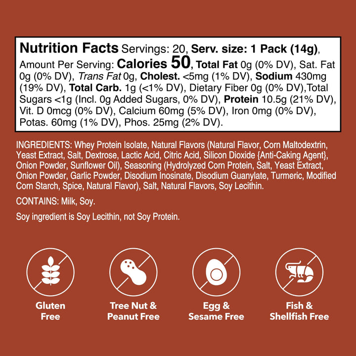 Unjury Beef & Herb Single-Serve Whey Protein Isolate Stick Packets nutrition facts.