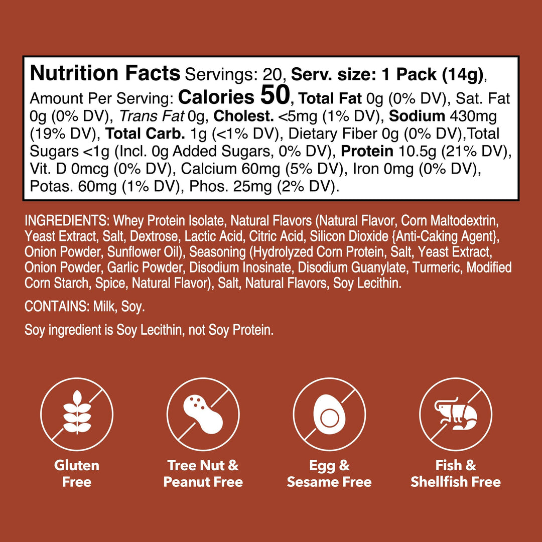 Unjury Beef & Herb Single-Serve Whey Protein Isolate Stick Packets nutrition facts.
