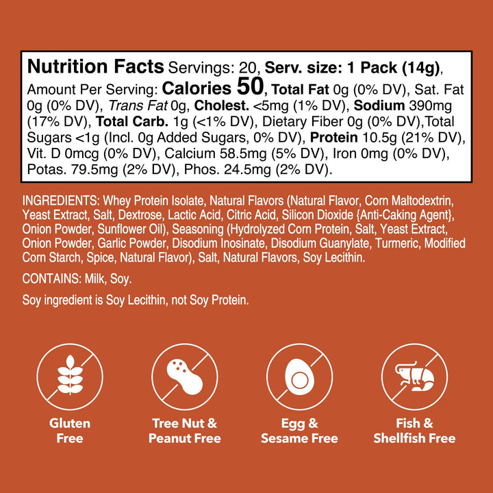 Unjury French Onion Whey Protein Isolate Single-Serve Stick nutrition facts.