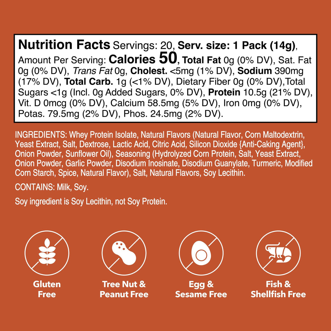 Unjury French Onion Whey Protein Isolate Single-Serve Stick nutrition facts.