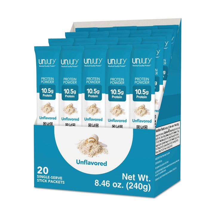 Unjury Unflavored Whey Protein Single-Serve Stick Pack Box of 20.