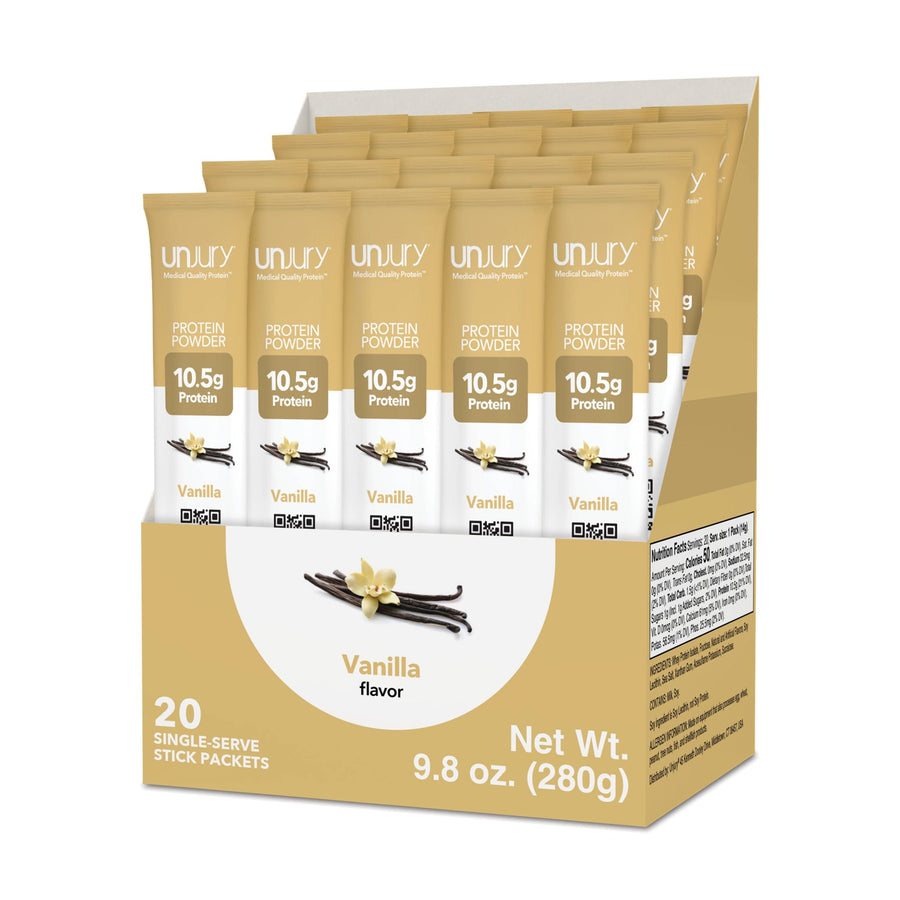 Unjury Vanilla Whey Protein Single-Serve Stick Pack Box of 20.